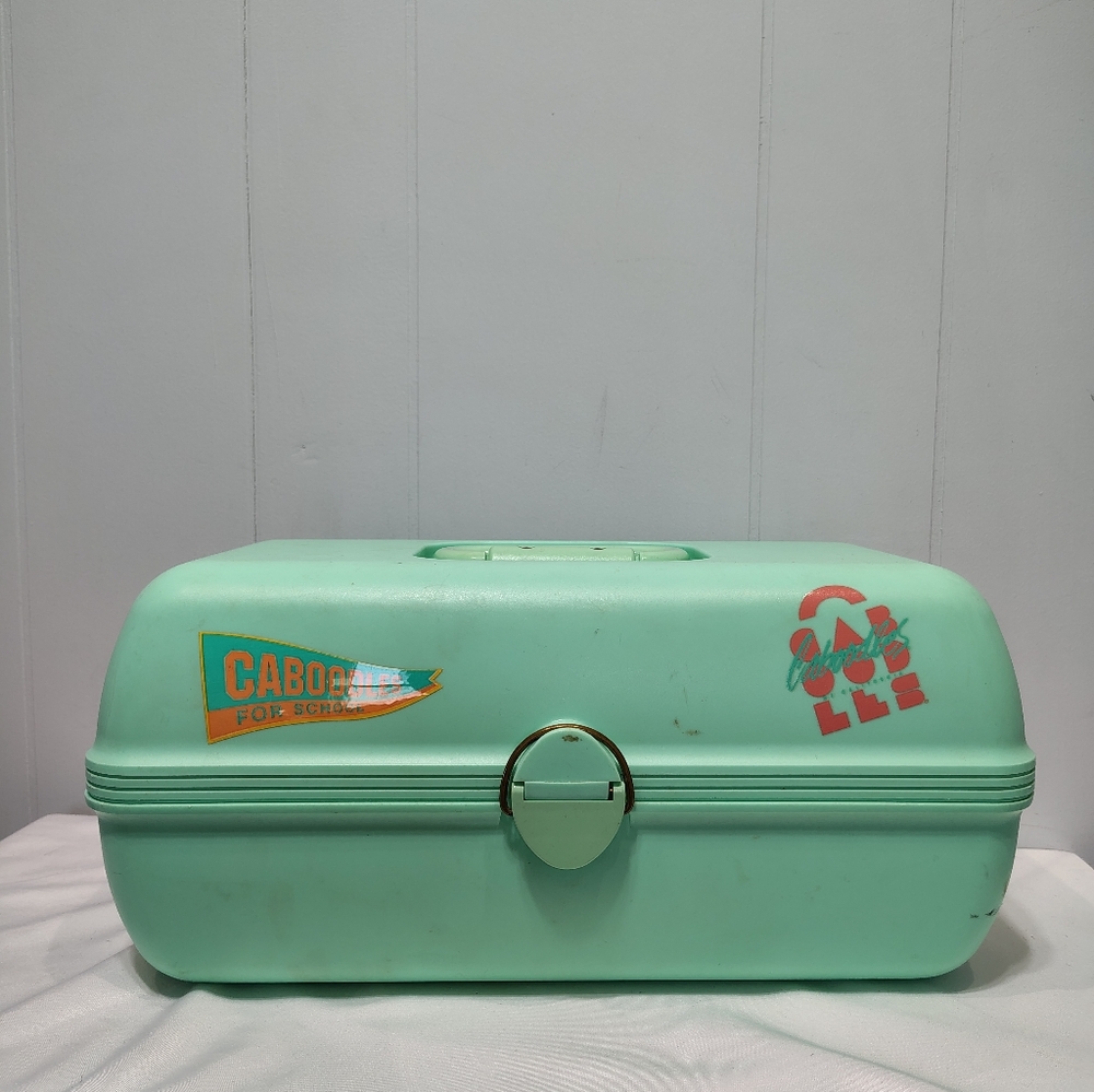 Vintage Caboodles Mint Green Makeup‎ Case Organizer 80s 90s Retro w Mirror